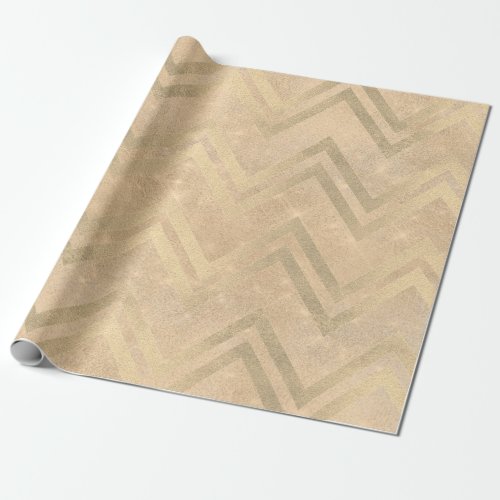 Sepia Gold Zig Zag Chevron Stripes Glitter Blush Wrapping Paper