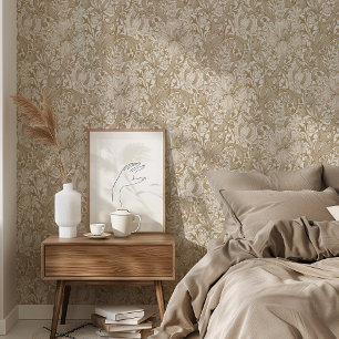 Sepia Golden Lilies Peel & Stick William Morris Wallpaper