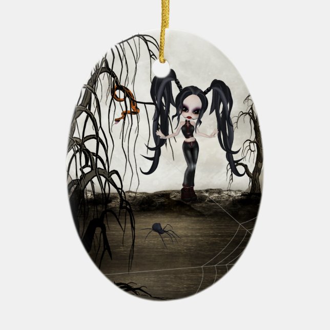 Sepia Goth Girl Ceramic Ornament (Front)