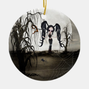 Sepia Goth Girl Ceramic Ornament