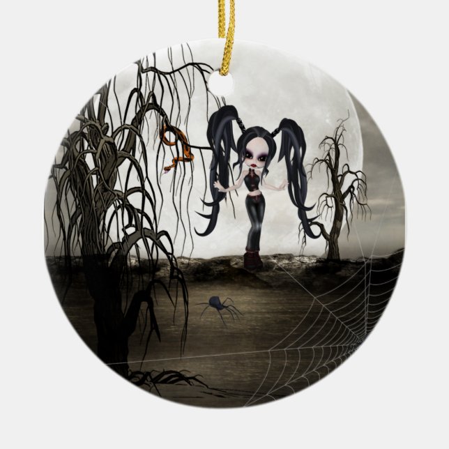Sepia Goth Girl Ceramic Ornament (Front)
