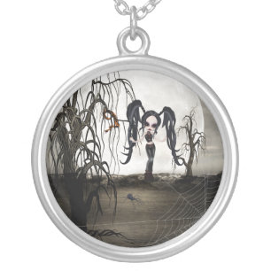 Sepia Goth Girl Silver Plated Necklace