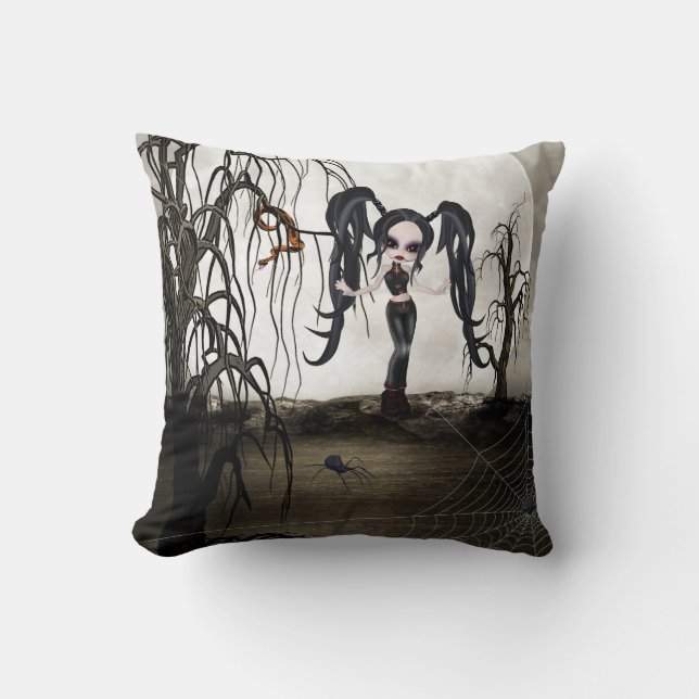 Sepia Goth Girl Throw Pillow (Front)