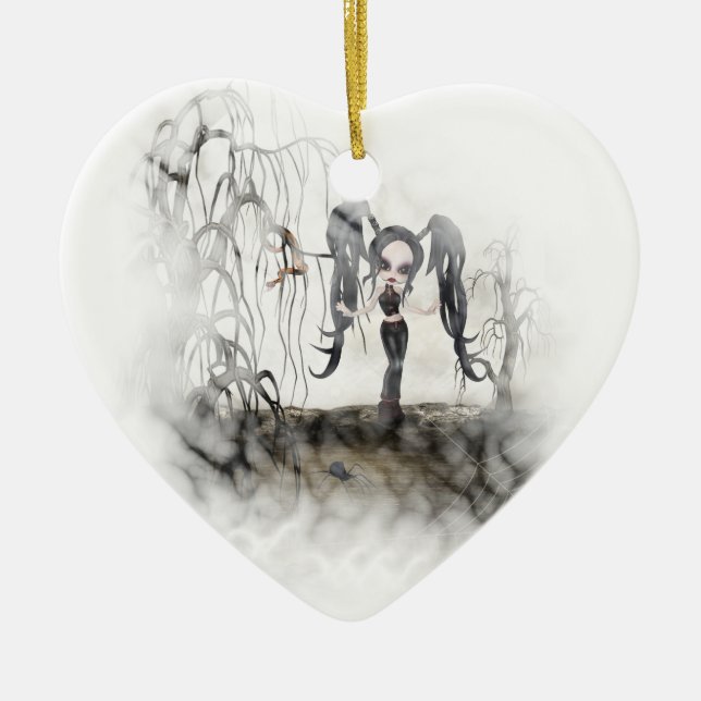 Sepia Goth Girl Vignette Ceramic Ornament (Front)