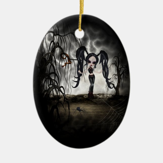 Sepia Goth Girl Vignette Ceramic Ornament (Front)