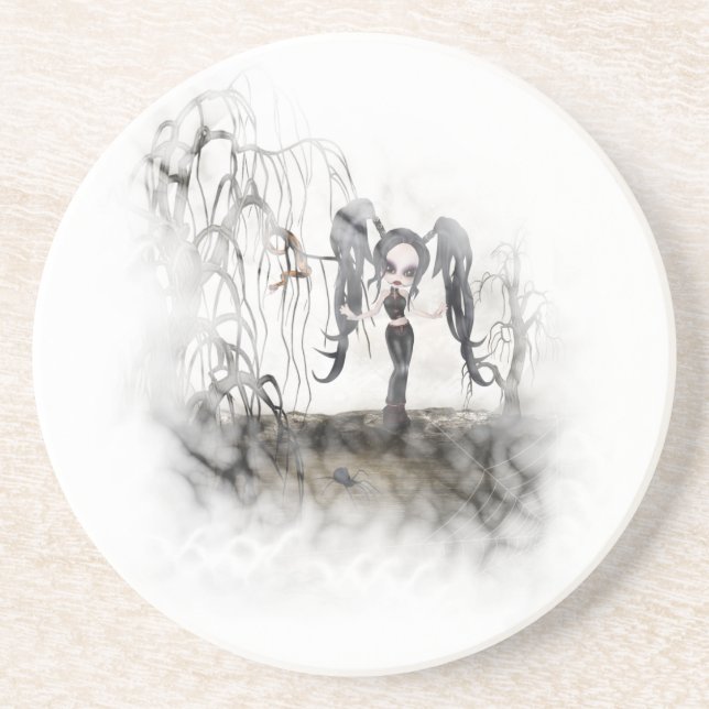 Sepia Goth Girl Vignette Sandstone Coaster (Front)