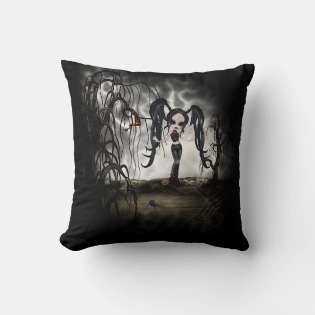 Sepia Goth Girl Vignette Throw Pillow (Front)