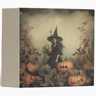 Sepia Gothic Witch with Pumpkins and Autumn Roses 3 Ring Binder