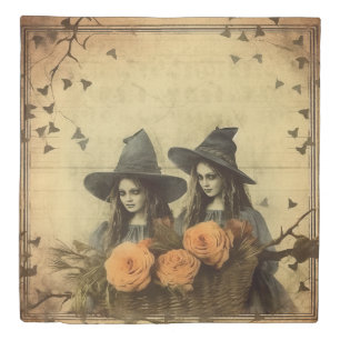 Sepia Gothic Witches Orange Rose Basket Duvet Cover