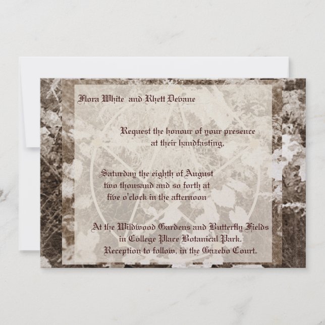 Sepia Grapevine Wedding/Handfasting Pentacle Suite Invitation (Front)