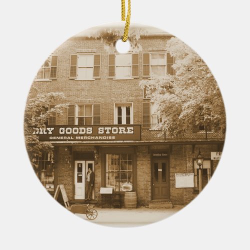 Sepia Harpers Ferry WV Dry Goods Store Ornament