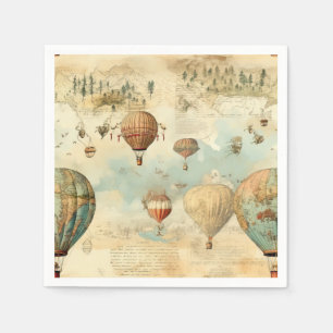 Sepia Hot Air Balloon Antique Map Napkins