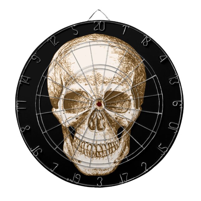 Sepia Human skull face Dartboard With Darts (Front)