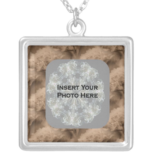 Sepia Hydrangeas Floral Photo Silver Plated Necklace (Front)