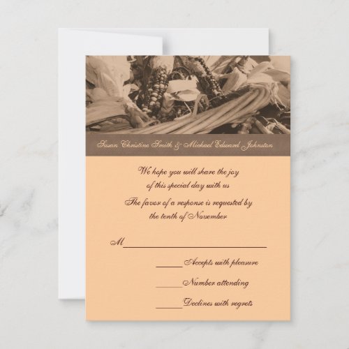 Sepia Indian Corn Basket Wedding Response RSVP