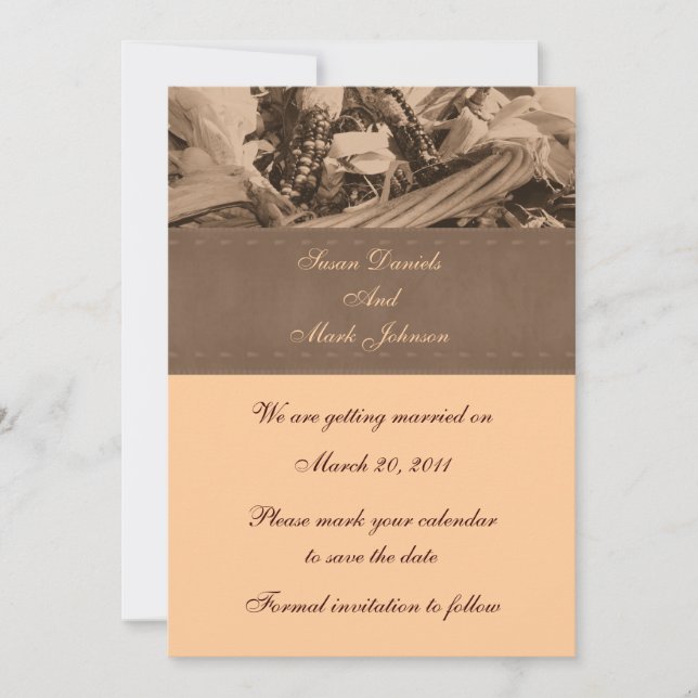 Sepia Indian Corn Fall Wedding Save The Date Invitation (Front)