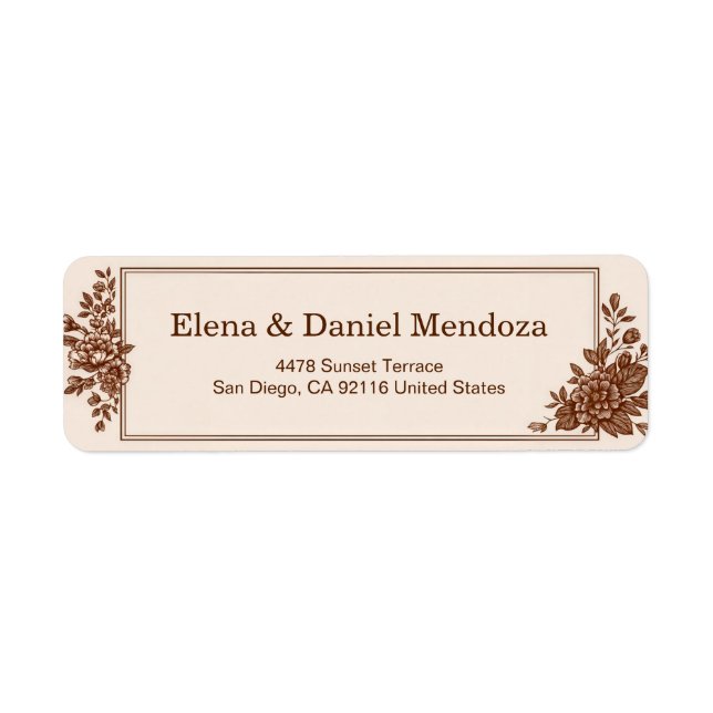 Sepia Ink Engraved Botanical Frame Label (Front)