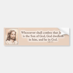 Sepia Jesus Art Bible Quote - 1 John 4:15 Bumper Sticker