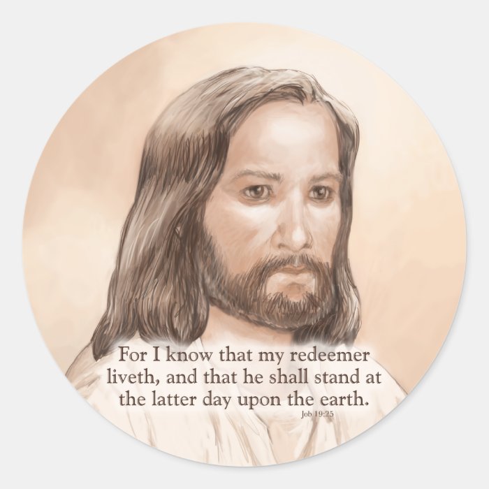 Sepia Jesus Art Bible Quote   Job 1925 Sticker