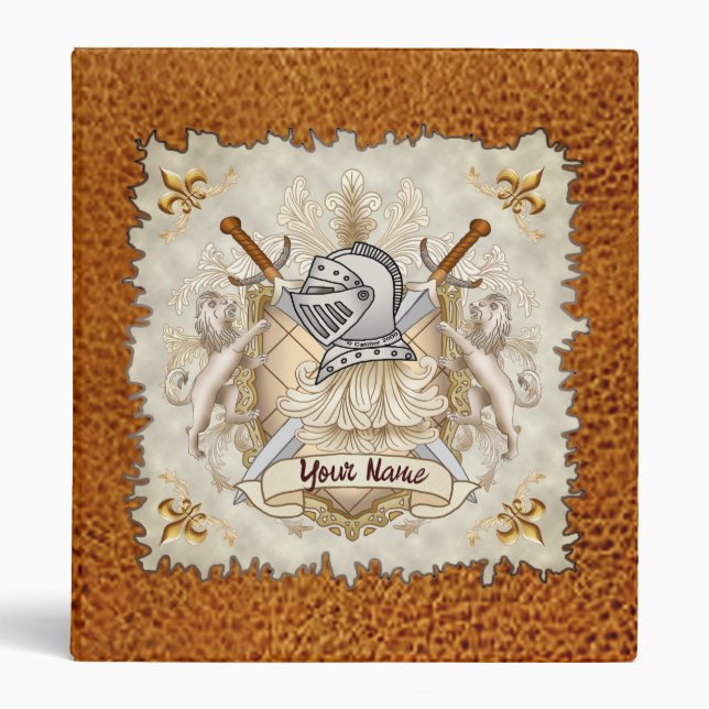 Sepia knight Shield surname 3 Ring Binder (Front)
