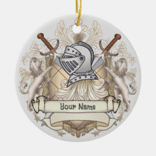 Sepia knight Shield surname Ceramic Ornament