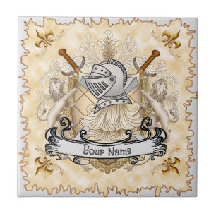 Sepia knight Shield surname Ceramic Tile