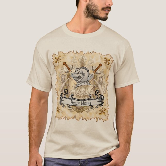 Sepia knight Shield surname T-Shirt (Front)