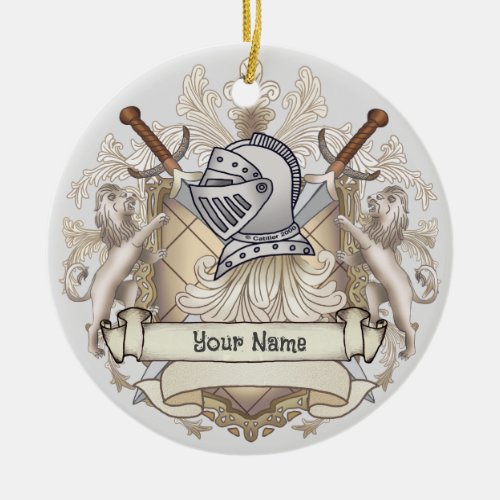 Sepia Knight Shield surname t_shirt  Ceramic Ornament