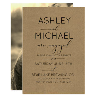 Sepia Kraft Typography Engagement Party Invitation