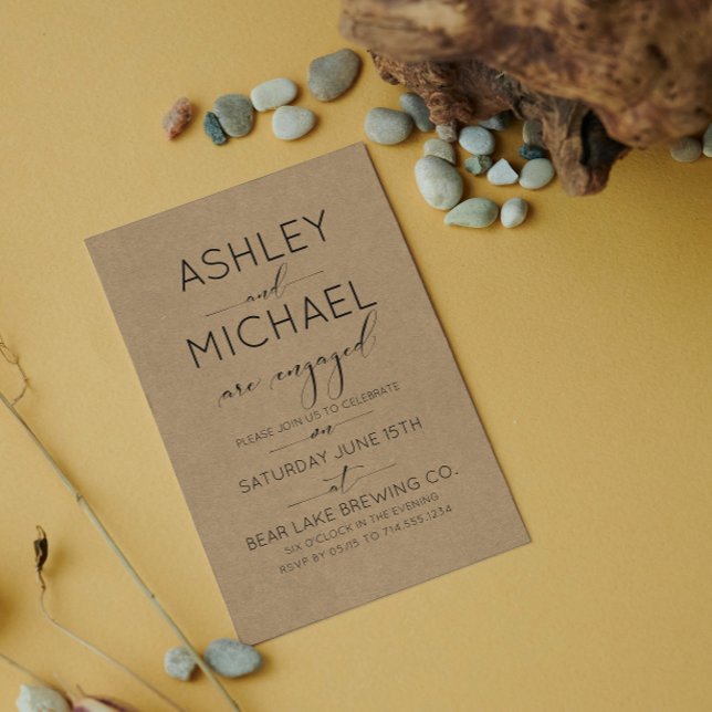 Sepia Kraft Typography Engagement Party Invitation (Engaged & Excited! Join Us for the Party 🥂💍 [Personalize Here])