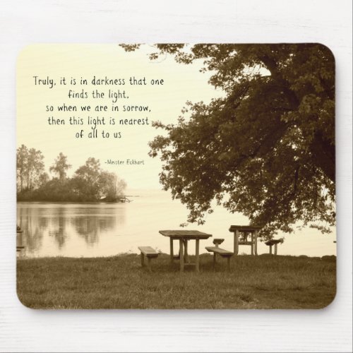 Sepia Lake Scene and Quote Mouse Pad