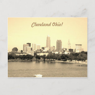 Sepia Lake Skyline Cleveland OH Postcard