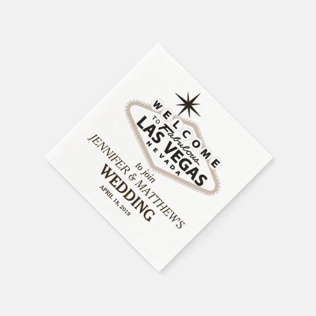 Sepia Las Vegas Welcome Sign Personalized Wedding Paper Napkins (Corner)