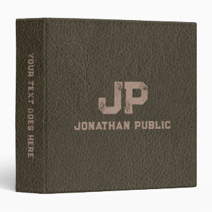 Sepia Leather Look Distressed Monogram Name 3 Ring Binder