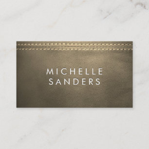 Sepia Leather Texture Double Stitched Business Card