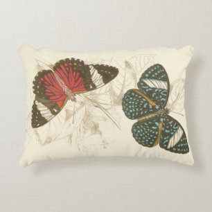 Sepia Leaves with Colorful Butterflies Accent Pillow