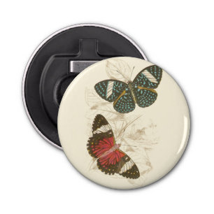 Sepia Leaves with Colorful Butterflies Bottle Opener