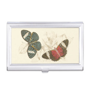 Sepia Leaves with Colorful Butterflies Business Card Holder