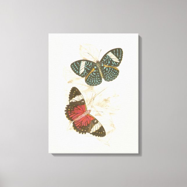 Sepia Leaves with Colorful Butterflies Canvas Print (Front)