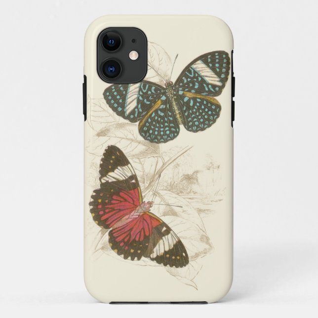 Sepia Leaves with Colorful Butterflies Case-Mate iPhone Case (Back)