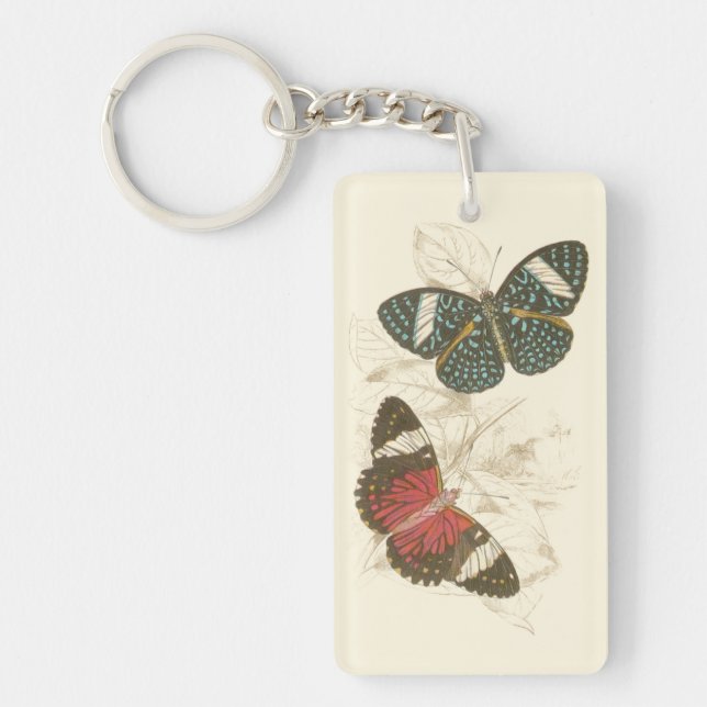 Sepia Leaves with Colorful Butterflies Keychain (Front)
