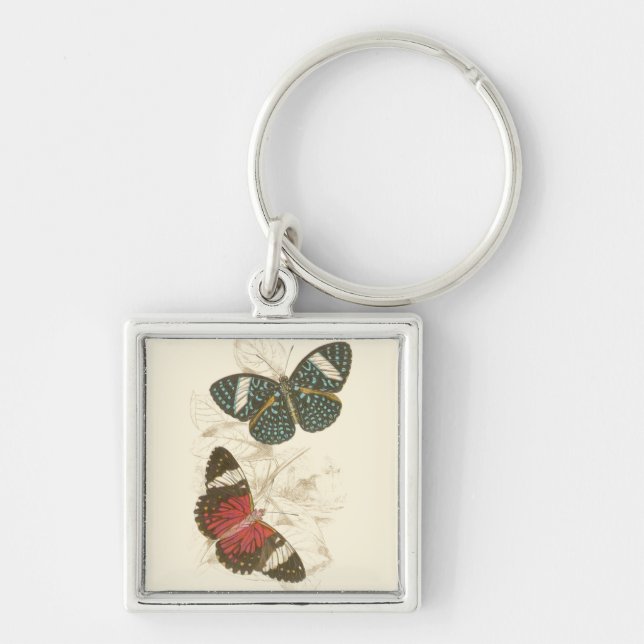 Sepia Leaves with Colorful Butterflies Keychain (Front)