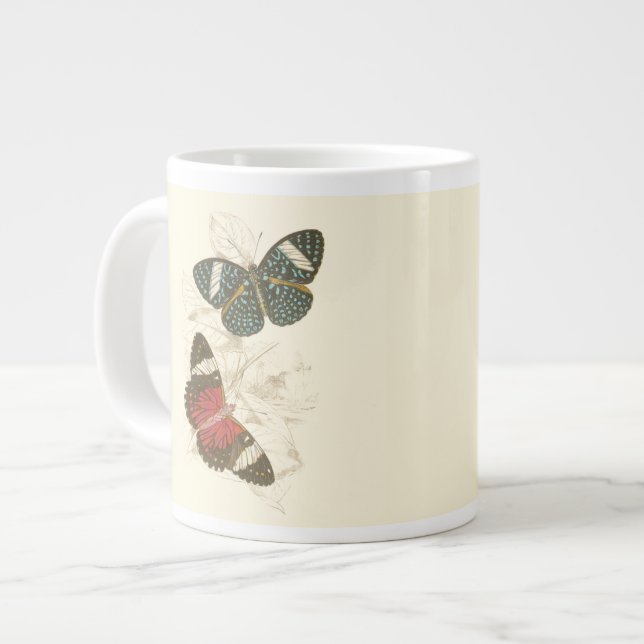 Sepia Leaves with Colorful Butterflies Large Coffee Mug (Front Left)