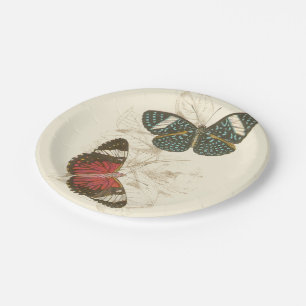 Sepia Leaves with Colorful Butterflies Paper Plates
