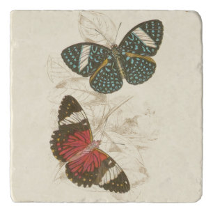 Sepia Leaves with Colorful Butterflies Trivet