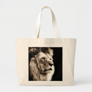 Sepia Lion Large Tote Bag