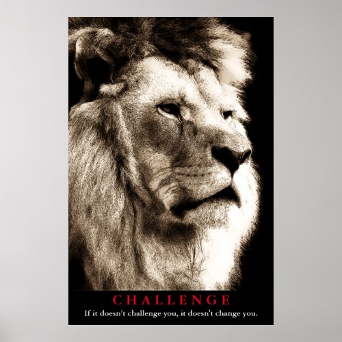 Sepia Lion Motivational Challenge Poster