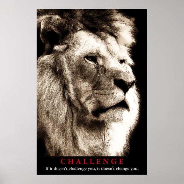 Sepia Lion Motivational Challenge Poster (Front)