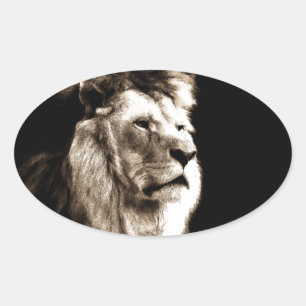 Sepia Lion Oval Sticker
