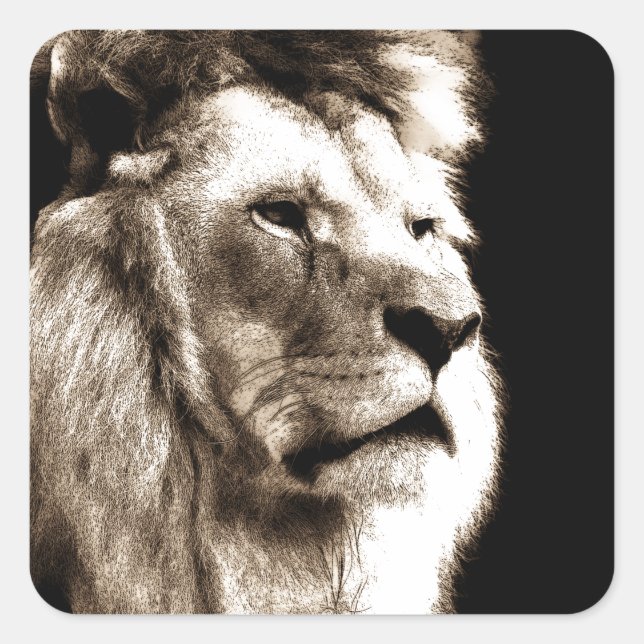 Sepia Lion Square Sticker (Front)